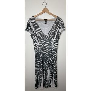 Cocomo Dress XL Green Slinky Midi Babydoll Woodland Fairy Grunge Abstract Witchy